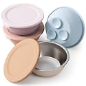 Moonkie Baby Suction Bowls for Self-Feeding: 3 Strong Suction Bases Prevent Spills - Seamless One-Piece Design for Easy Cleanup - Stainless Steel &amp; Silicone Toddler Bowls with Lids - 13 oz 4 Pack