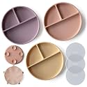Moonkie Suction Plates for Baby | 100% Silicone BPA-Free Baby Plates with Lids and Food Cover | Divided Design | Microwave and Dishwasher Safe | Toddler Plates 3 Pack