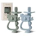 Moonkie Teething Toy Set of 2, Safe &amp; Easy to Hold BPA Free Silicone Teethers, 360° Baby Toothbrush with Suction Base, Teether Toys Best for Babies 6-12 Months (Koala Ether/Sage)