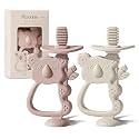 Moonkie Teething Toy Set of 2, Safe &amp; Easy to Hold BPA Free Silicone Teethers, 360° Baby Toothbrush with Suction Base, Teether Toys Best for Babies 6-12 Months (Koala Blush/Shifting Sand)