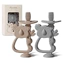 Moonkie Teething Toy Set of 2, Safe &amp; Easy to Hold BPA Free Silicone Teethers, 360° Baby Toothbrush with Suction Base, Teether Toys Best for Babies 6-12 Months (Koala Warm Taupe/Lunar Grey)