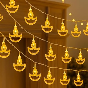 moonlitdreams 14 led metal diya string lights for diwali decoration pooja room mandir wedding amp festive home dcor  decorative diya fairy lights