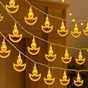 MoonlitDreams 14 LED Metal Diya String Lights for Diwali Decoration, Pooja Room, Mandir, Wedding &amp; Festive Home Décor | Decorative Diya Fairy Lights