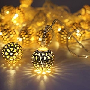 moonlitdreams diwali decoration lights  3m 14led moroccan metal ball led string lights  warm white fairy lights for home pooja room balcony festival amp party decor