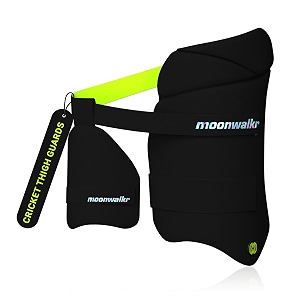 moonwalkr thigh guard 20 protective gear for batters height 54- 58 cricket thigh pad cricket accessories amp equipment safeguarding both your outer and inner thighs black medium right hand