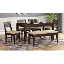 MoonWooden Sheesham Wood 6 Seater Dining Table with Cushioned Chairs for Home Kitchen Dining Room Hotel Solid Wooden Six Seater Dining Set (Walnut Finish)