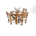 MoonWooden Sheesham Wood 4 Seater Dining Table with 3 Cushioned Chairs and 1 Bench for Home Dining Room Hotel Solid Wooden CNC Design Table (Honey Finish)