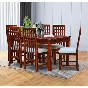moonwooden sheesham wood 6 seater dining table with cushioned chairs for home kitchen dining room hotel solid wooden six seater dining set walnut finish
