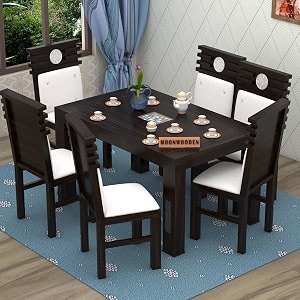 moonwooden sheesham wood 6 seater dining table with cushioned chairs for home dining room hotel solid wooden six seater dining set walnut finish