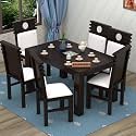 MoonWooden Sheesham Wood 6 Seater Dining Table with Cushioned Chairs for Home Dining Room Hotel Solid Wooden Six Seater Dining Set (Walnut Finish)