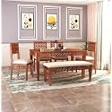 MoonWooden Sheesham Wood 6 Seater Dining Table with Cushioned 4 Chairs and 1 Bench for Home Dining Room Kitchen Hotel Solid Wooden CNC Design Table (Honey-Beige Finish)