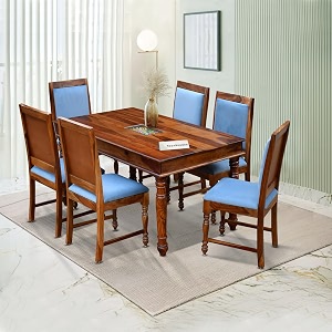 moonwooden solid sheesham wood dining table set of 6 seater dinning table with cushioned chairs for furniture dinning living room hotel solid wooden six seater dining set honey finish