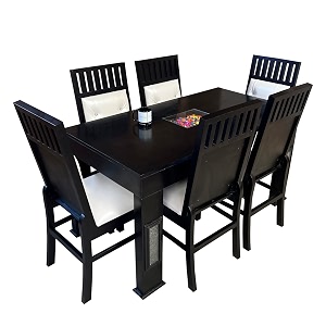 moonwooden sheesham wood 6 seater dining table with 6 cushioned chairs for home dining room hotel solid wooden cnc design table dark walnut finish