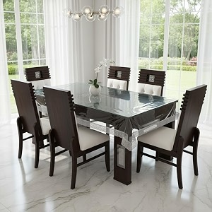 moonwooden sheesham wooden dining table 6 seater with white cushion chair without glass dining table solid wood  seater dinning table with 6 chairs for restaurants  home amp hotel- dark walnut
