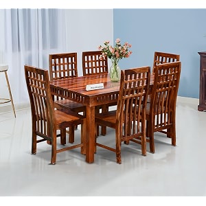 moonwooden sheesham wood 6 seater dining table with 6 chairs for home dining room kitchen hotel solid wooden six seater dining set honey finish