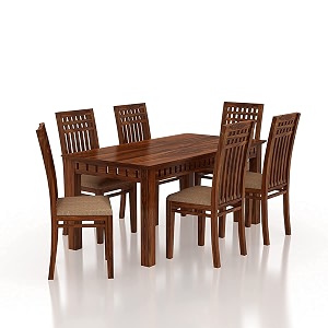 moonwooden sheesham wood 6 seater dining table with cushioned 6 chairs for kitchen dining room home hotel solid wooden cnc design dining set natural finish