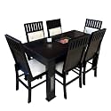 MoonWooden Sheesham Wood 6 Seater Dining Table with 6 Cushioned Chairs for Home Dining Room Hotel Solid Wooden CNC Design Table (Dark Walnut Finish)
