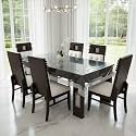 MoonWooden Sheesham Wooden Dining Table 6 Seater with White Cushion Chair| Without Glass Dining Table Solid Wood | Seater Dinning Table with 6 Chairs for Restaurants | Home &amp; Hotel- Dark Walnut