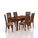 MoonWooden Sheesham Wood 6 Seater Dining Table with Cushioned 6 Chairs for Kitchen Dining Room Home Hotel Solid Wooden CNC Design Dining Set (Natural Finish)