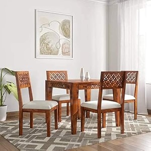 moonwooden sheesham wood 4 seater dining round table for home dining room hotel solid wooden four seater dining set teak finish