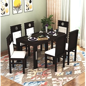 moonwooden sheesham wood 6 seater dining table with cushioned chairs for home kitchen dining room hotel solid wooden six seater dining set walnut finish