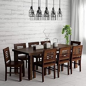 moonwooden sheesham wood 8 seater dining table with 8 chairs for home dining room kitchen hotel solid wooden eight seater dining set dark walnut finish
