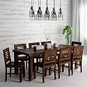 MoonWooden Sheesham Wood 8 Seater Dining Table with 8 Chairs for Home Dining Room Kitchen Hotel Solid Wooden Eight Seater Dining Set (Dark Walnut Finish)