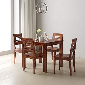 moonwooden sheesham wood 4 seater dining table for home dining room hotel solid wooden four seater dining set natural polish finish