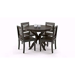 moonwooden sheesham wood 4 seater dining round table with 4 chairs for home dining room hotel solid wooden jali design dining set black finish