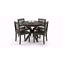 MoonWooden Sheesham Wood 4 Seater Dining Round Table with 4 Chairs for Home Dining Room Hotel Solid Wooden Jali Design Dining Set (Black Finish)
