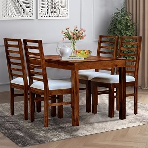 moonwooden sheesham wood 4 seater dining table with cushioned chairs for home kitchen dining room hotel solid wooden four seater dining set natural finish