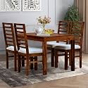 MoonWooden Sheesham Wood 4 Seater Dining Table with Cushioned Chairs for Home Kitchen Dining Room Hotel Solid Wooden Four Seater Dining Set (Natural Finish)