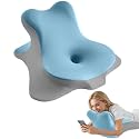 MOONYOOY Ergonomic Reading Pillow for Bed, Premium Memory Foam Wedge Pillow for Prone, Leaning & Back Support, Cooling Ice Silk Cover for Couch & Headboard Relaxation, Sky Blue