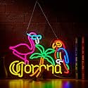 Flamingo and Parrot Coro Neon Sign for Wall Décor Dimmable Beer Bar LED Man Cave Neon Light USB Powered Neon Art Signs Decor Gifts