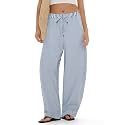 MOOSLOVER Women Linen Lightweight Barrel Pants Drawstring Comfort Casual Lounge Pants Baggy Loose Ankle Pants with Pocket