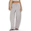 MOOSLOVER Women Linen Lightweight Barrel Pants Drawstring Comfort Casual Lounge Pants Baggy Loose Ankle Pants with Pocket