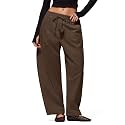 MOOSLOVER Women Linen Lightweight Barrel Pants Drawstring Comfort Casual Lounge Pants Baggy Loose Ankle Pants with Pocket