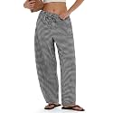 MOOSLOVER Women Linen Lightweight Barrel Pants Drawstring Comfort Casual Lounge Pants Baggy Loose Ankle Pants with Pocket