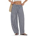 MOOSLOVER Women Linen Lightweight Barrel Pants Drawstring Comfort Casual Lounge Pants Baggy Loose Ankle Pants with Pocket