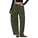 MOOSLOVER Women Linen Lightweight Barrel Pants Drawstring Comfort Casual Lounge Pants Baggy Loose Ankle Pants with Pocket
