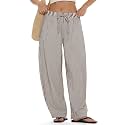 MOOSLOVER Women Linen Lightweight Barrel Pants Drawstring Comfort Casual Lounge Pants Baggy Loose Ankle Pants with Pocket