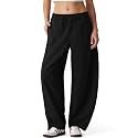 MOOSLOVER Women Linen Lightweight Barrel Pants Drawstring Comfort Casual Lounge Pants Baggy Loose Ankle Pants with Pocket