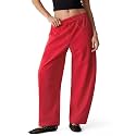 MOOSLOVER Women Linen Lightweight Barrel Pants Drawstring Comfort Casual Lounge Pants Baggy Loose Ankle Pants with Pocket