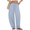 MOOSLOVER Women Linen Lightweight Barrel Pants Drawstring Comfort Casual Lounge Pants Baggy Loose Ankle Pants with Pocket