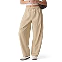 MOOSLOVER Women Linen Lightweight Barrel Pants Drawstring Comfort Casual Lounge Pants Baggy Loose Ankle Pants with Pocket