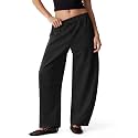 MOOSLOVER Women Linen Lightweight Barrel Pants Drawstring Comfort Casual Lounge Pants Baggy Loose Ankle Pants with Pocket