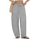 MOOSLOVER Women Linen Lightweight Barrel Pants Drawstring Comfort Casual Lounge Pants Baggy Loose Ankle Pants with Pocket