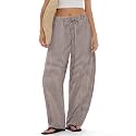 MOOSLOVER Women Linen Lightweight Barrel Pants Drawstring Comfort Casual Lounge Pants Baggy Loose Ankle Pants with Pocket