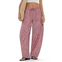 MOOSLOVER Women Linen Lightweight Barrel Pants Drawstring Comfort Casual Lounge Pants Baggy Loose Ankle Pants with Pocket