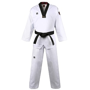 mooto korea taekwondo bs45 basic uniform wt logo white bk v-neck mma martial arts karate demonstration team gym school
